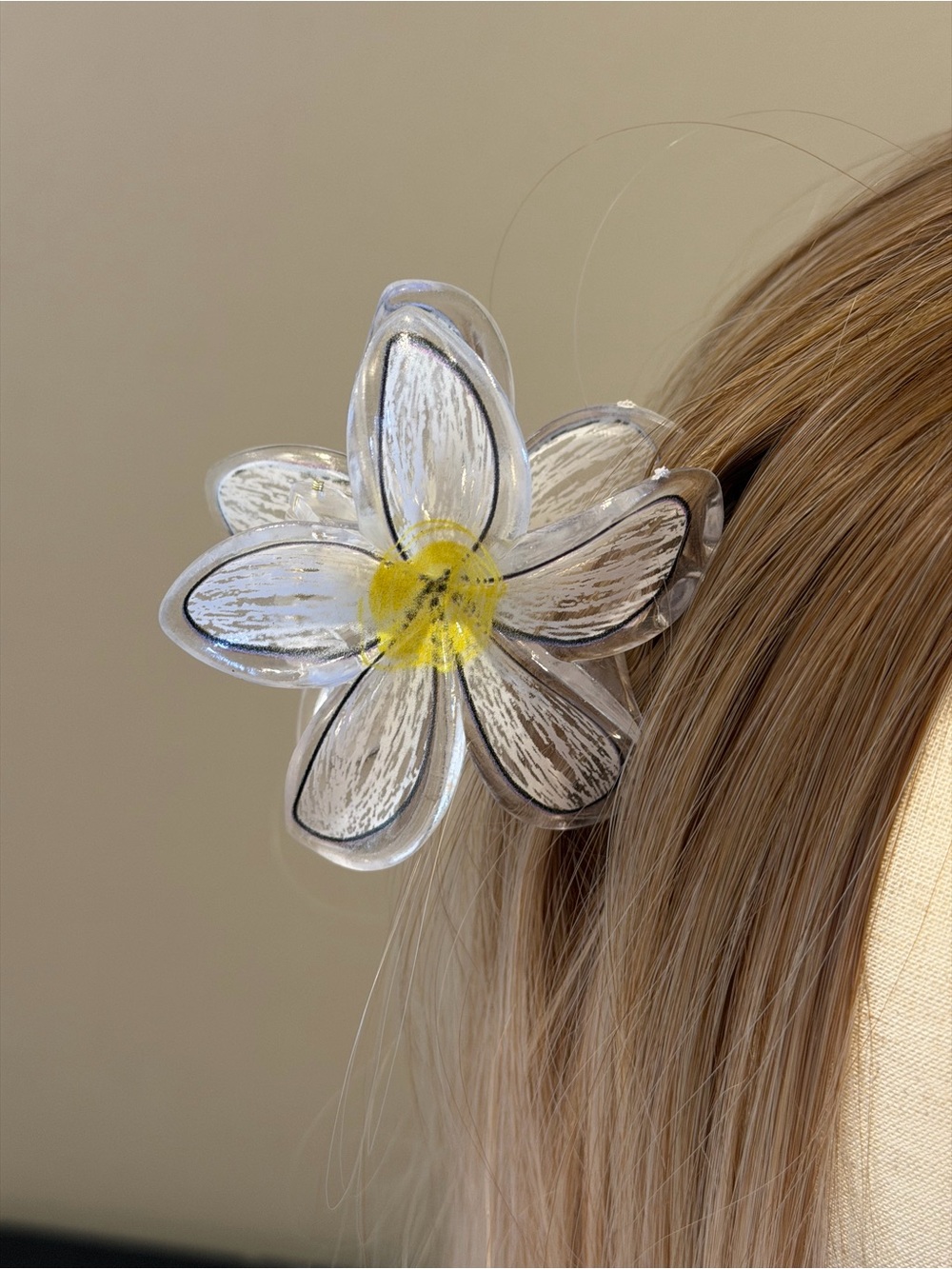 Mint Clear Flower Hair Clip with Yellow Center